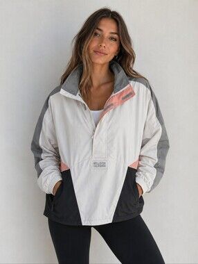 Hollister Womans Colorblock Anorak Jacket - White, Gray & Peach